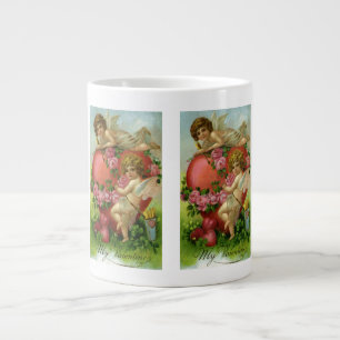 Caneca De Café Grande Dia dos Namorados Vitoriano Anjos Coração Rosa Vin