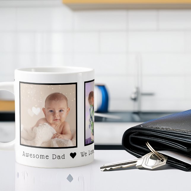 Caneca De Café Grande Dia dos Pais 3 Foto Personalizado (Father's Day 3 Photo Personalized Giant Coffee Mug)