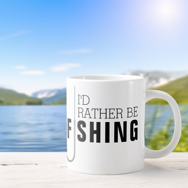 Caneca De Café Grande Dia dos Pais Eu Preferiria Estar Pescando (Father's Day I'd Rather Be Fishing Giant Coffee Mug)