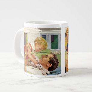 Caneca De Café Grande Dia dos Pais Vintage, Família Feliz nos Subúrbios