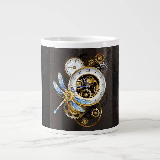 Caneca De Café Grande Dials Steampunk com Dragonfly (Frente)