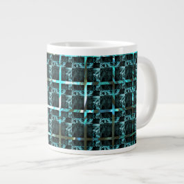 Caneca De Café Grande Diferentes xadrez, quadrados ou imagem ciano sob g
