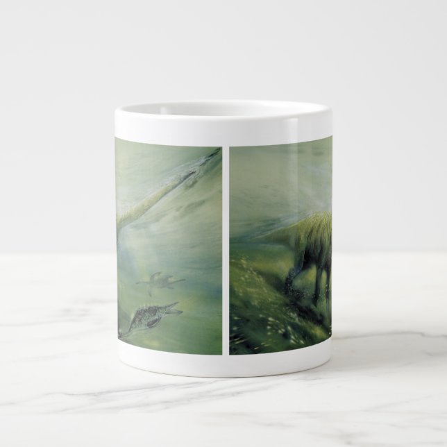Caneca De Café Grande Dinossauros Antigos, Brachiosaurus Nadando no Ocea (Frente)