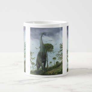 Caneca De Café Grande Dinossauros Antigos, Sauroposeidon com Pássaros Vo
