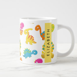 Caneca De Café Grande Dinossauros Bonitos, Padrão De Dinossauros, Seu No