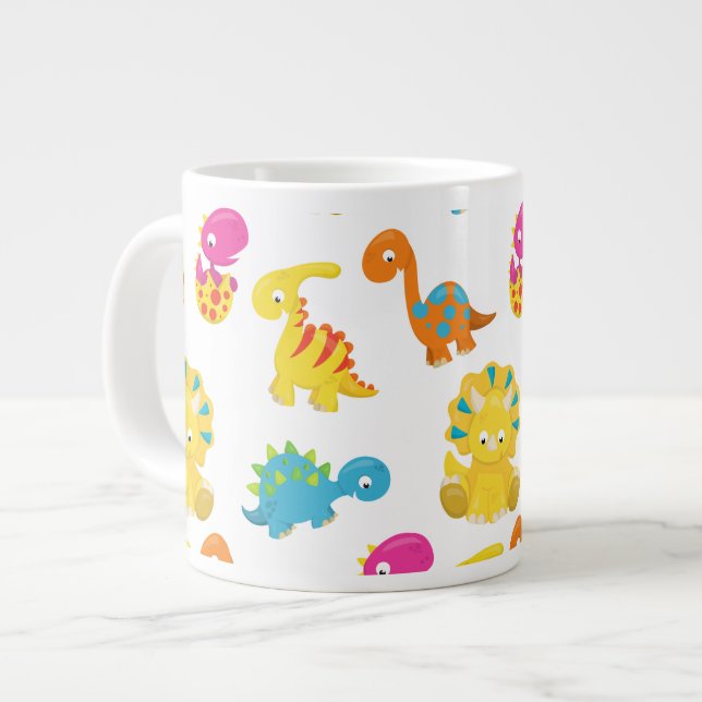 Caneca De Café Grande Dinossauros Bons, Padrão De Dinossauros, Dino Bebê (Frente Esquerda)