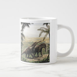 Caneca De Café Grande Dinossauros Vintage, Amargasaurus com Palmeiras