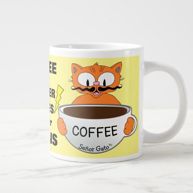 Caneca De Café Grande Dito Divertido Gato de Desenho (Direita)