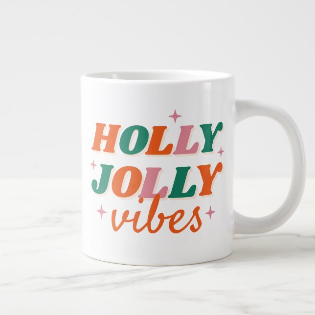 Caneca De Café Grande Diversão Holly Jolly Vibes Design de Natal (Direita)