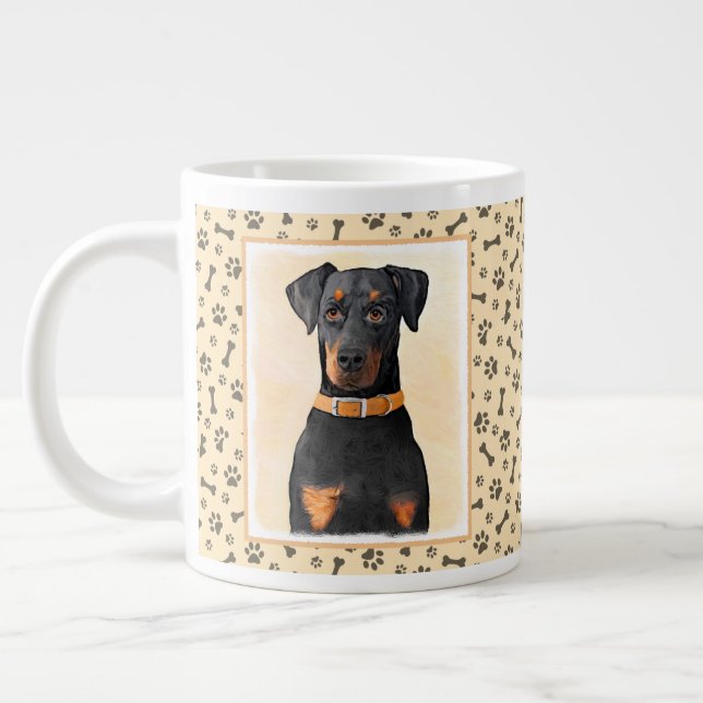 Caneca De Café Grande Doberman Pinscher Pintura Original Descortada (Esquerda)