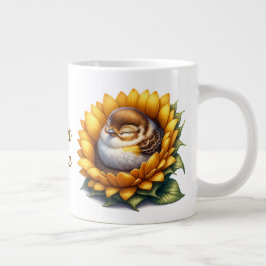 Caneca De Café Grande Doce Passarinho Andorinha Adormecida No Girassol