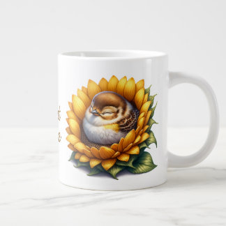 Caneca De Café Grande Doce Passarinho Andorinha Adormecida No Girassol