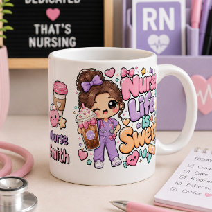 Caneca De Café Grande Doce Vida de Enfermeira Kawaii é Doce