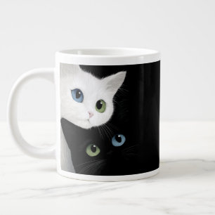 Caneca De Café Grande Dois Gatos com Olhos Desencaixados – Arte de Gato