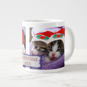 Caneca De Café Grande Dois Kittens Santa Hats Feliz Café Gigante de Nata