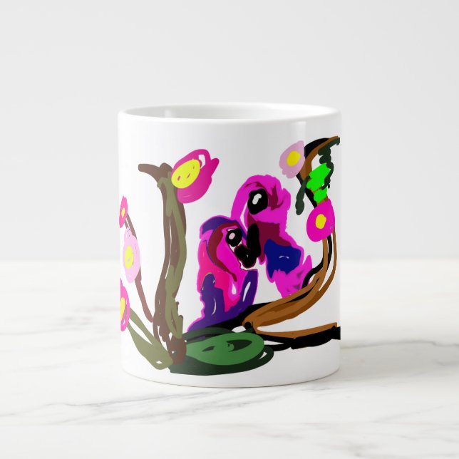 Caneca De Café Grande Dois papagaios vivem  (Frente)