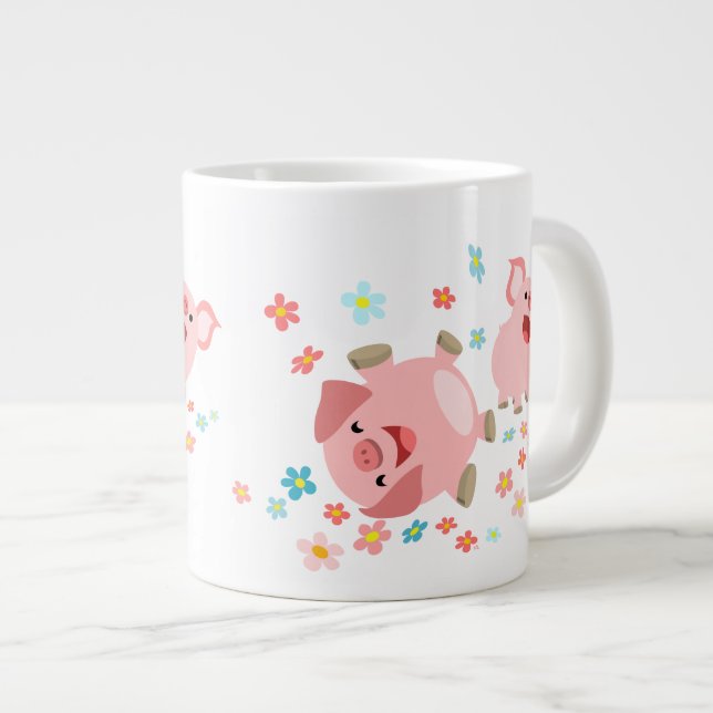 Caneca De Café Grande Dois porcos de cartoon bonitos em Primavera Jumbo  (Frente Esquerda)