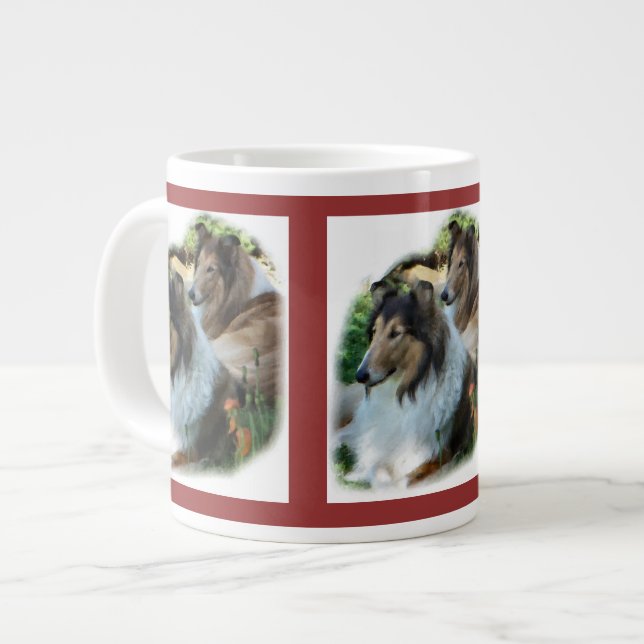 Caneca De Café Grande Dois presentes de Collie Rough Sable (Frente Esquerda)