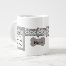 Caneca De Café Grande Dois quadros de fotos da Colar de Cachorros Azul e