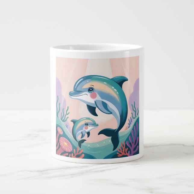 Caneca De Café Grande Dolphin Mom and Baby (Frente)