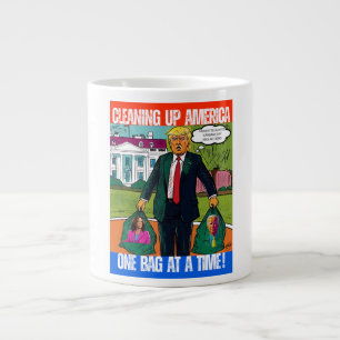 CANECA DE CAFÉ GRANDE DONALD TRUMP - LIMPAR A AMÉRICA, UM SACO POR VEZ