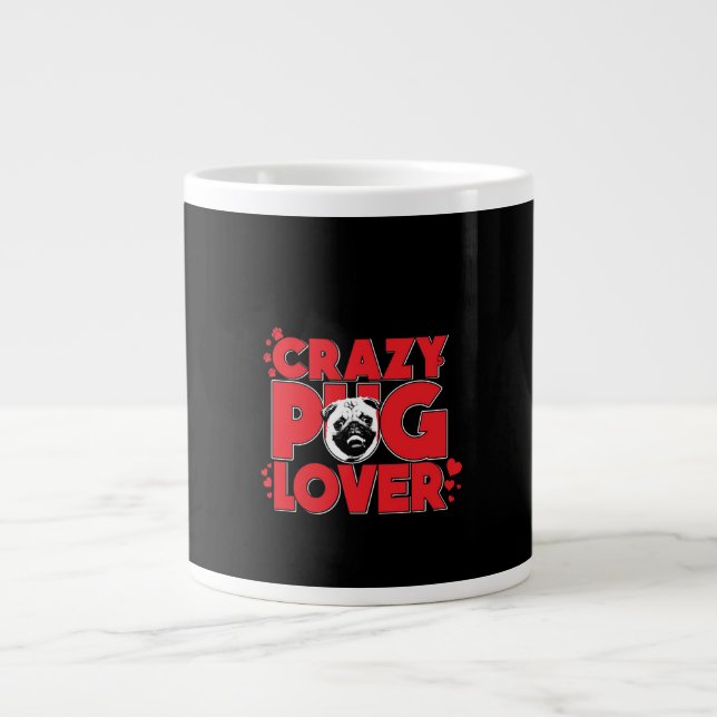 Caneca De Café Grande Dono do Pug Lover Pug Louco (Frente)