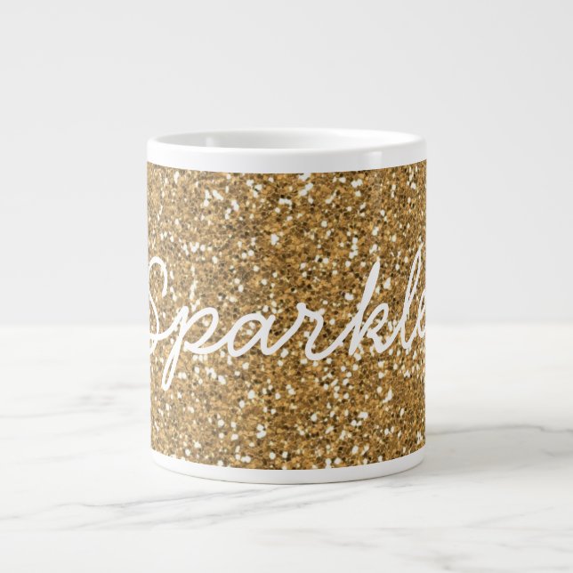 Caneca De Café Grande Dourada Glam Faux Glitter (Frente)