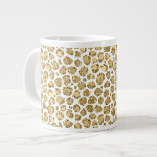 Caneca De Café Grande Dourada Glitter Leopardo Glitter