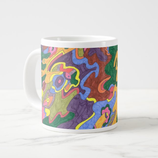 Caneca De Café Grande "Dourado" Abstrato Art (Frente Esquerda)