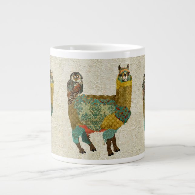 Caneca De Café Grande Dourado Alpaca & Teal Owl Mug (Frente)