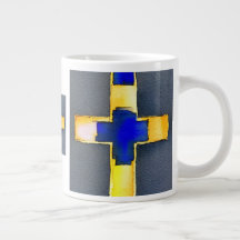 Dourado e Cyan Watercolor Cross Mug