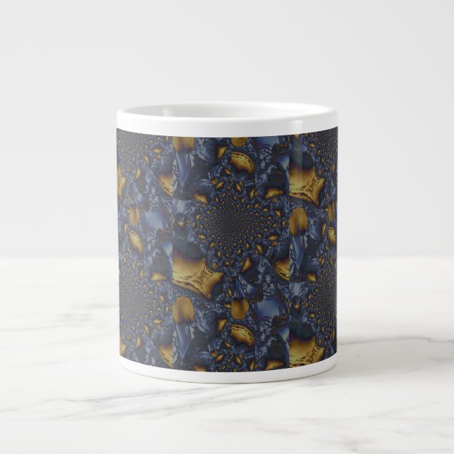 Caneca De Café Grande Dourado e Silver Blue Molten Metal (Frente)