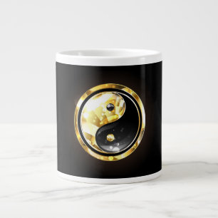 Caneca De Café Grande Dourado Yin Yang a preto