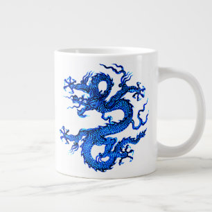Caneca De Café Grande Dragão Chinês, Azul Indigo