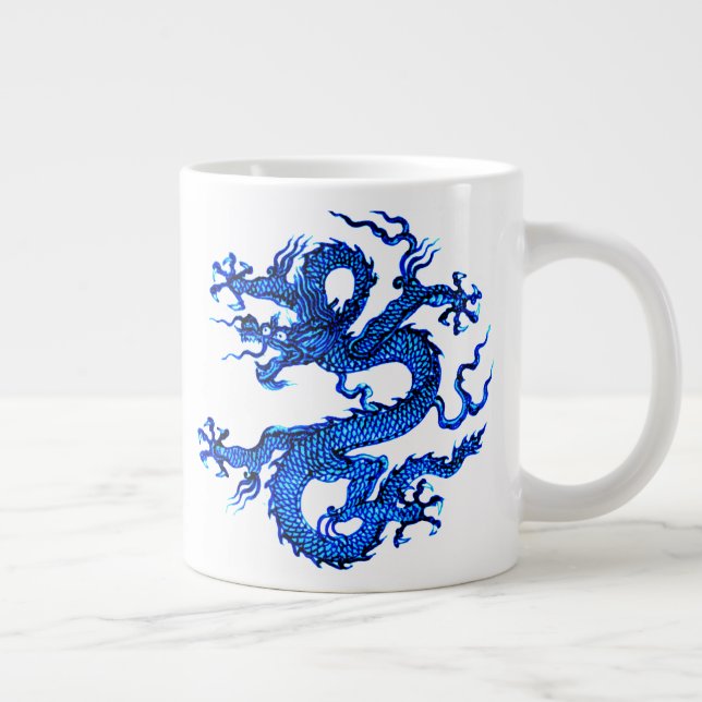 Caneca De Café Grande Dragão Chinês, Azul Indigo (Direita)