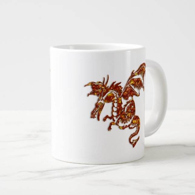 Caneca De Café Grande Dragão Flamejante (Frente Esquerda)