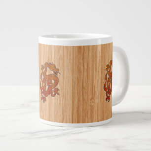 Caneca De Café Grande Dragão Oriental Vermelho no estilo Bamboo