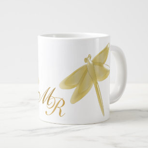 Caneca De Café Grande Dragonfly Dourada monograma