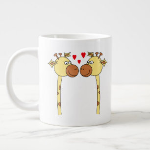 Caneca De Café Grande Duas Girafas com Corações de Amor Vermelho. Cartoo