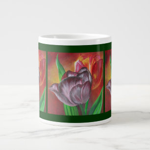 Caneca De Café Grande Duas Tulipas Contra Fundo Vermelho