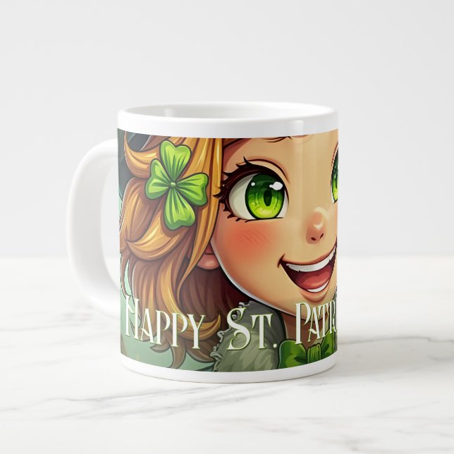 Caneca De Café Grande Duende Alegre - Dia de São Patrício Sorte (Frente Esquerda)