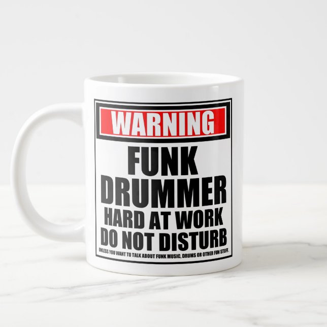 Caneca De Café Grande Duro De Drummer De Funk De Aviso No Trabalho Não I (Esquerda)