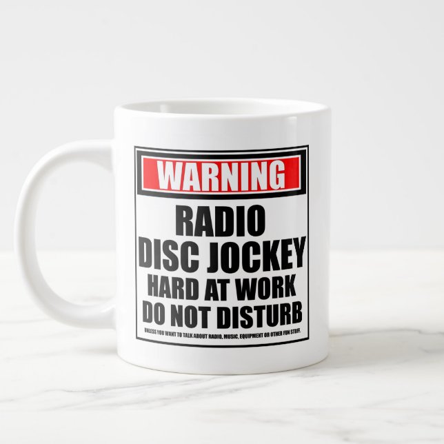 Caneca De Café Grande Duro De Jockey Com Disco Rádio De Aviso No Trabalh (Esquerda)