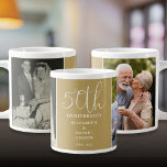 Caneca De Café Grande E agora 2 Foto 50º Aniversário de Casamento<br><div class="desc">Um elegante presente de 50 anos de casamento,  com 2 fotos especiais e tipografia de na moda em fundo dourado. Projetado por Thisnotme©</div>