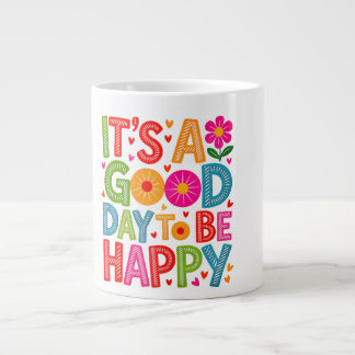 Caneca De Café Grande É um Bom Dia Para Ser Feliz Floral Colorido Retrô