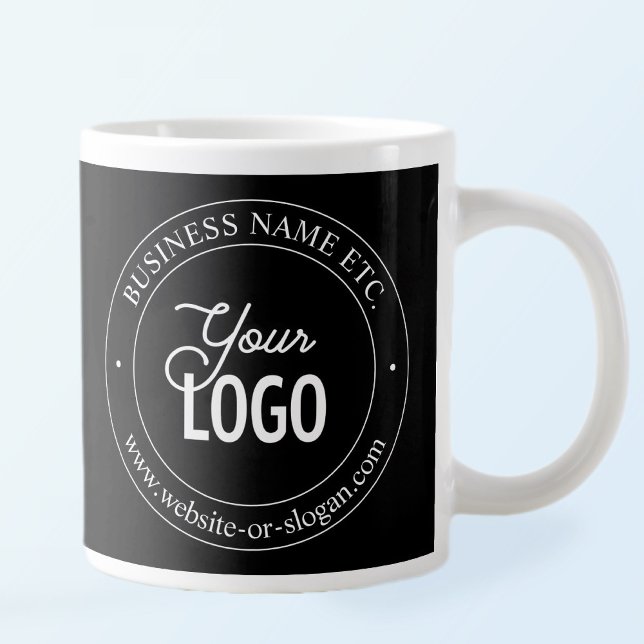 Caneca De Café Grande Easy Logo Replacement & Customizable Text | Black (Criador carregado)