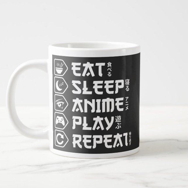 Caneca De Café Grande Eat Sleep Anime Play Repeat Otaku Anime Lifestyle (Esquerda)