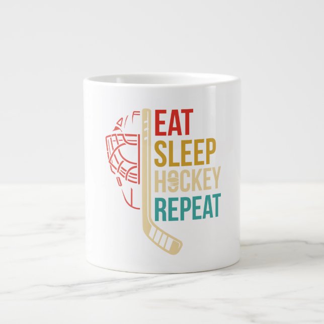 Caneca De Café Grande Eat Sleep Hockey Repeat Hockey (Frente)