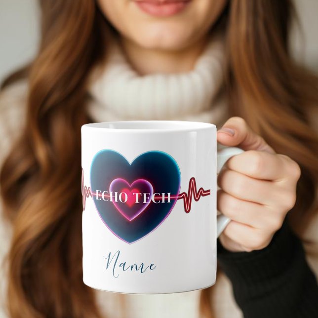 Caneca De Café Grande Echo Tech | Heartbeat | EKG (Echo Tech | Heartbeat | EKG Giant Coffee Mug)