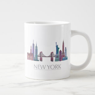 Caneca De Café Grande Edifícios Coloridos Skyline de Nova Iorque